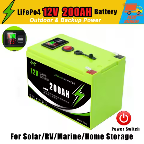 200AH🌥️12v☁️Rechargeable Battery Lithium Iron Phosphate Battery with BMS for Reliable RV, Off-Grid, Marine&amp;Solar Applications