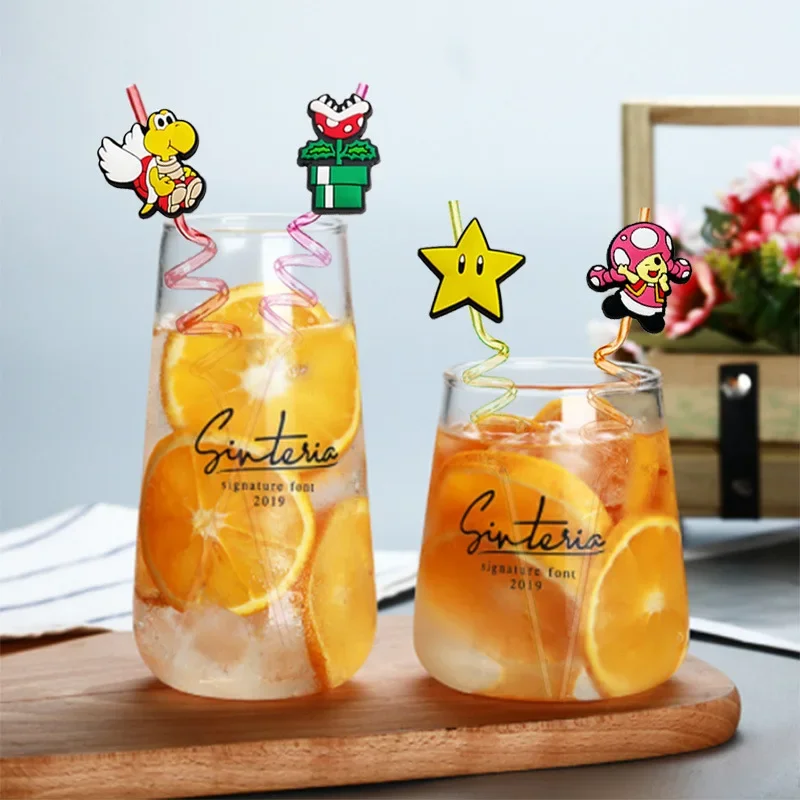 8pcs Super Mario Bro Drinking Straws Anime Games Reusable Straw Birthday Children Cute Party Supplies Drinking Sucking Tube