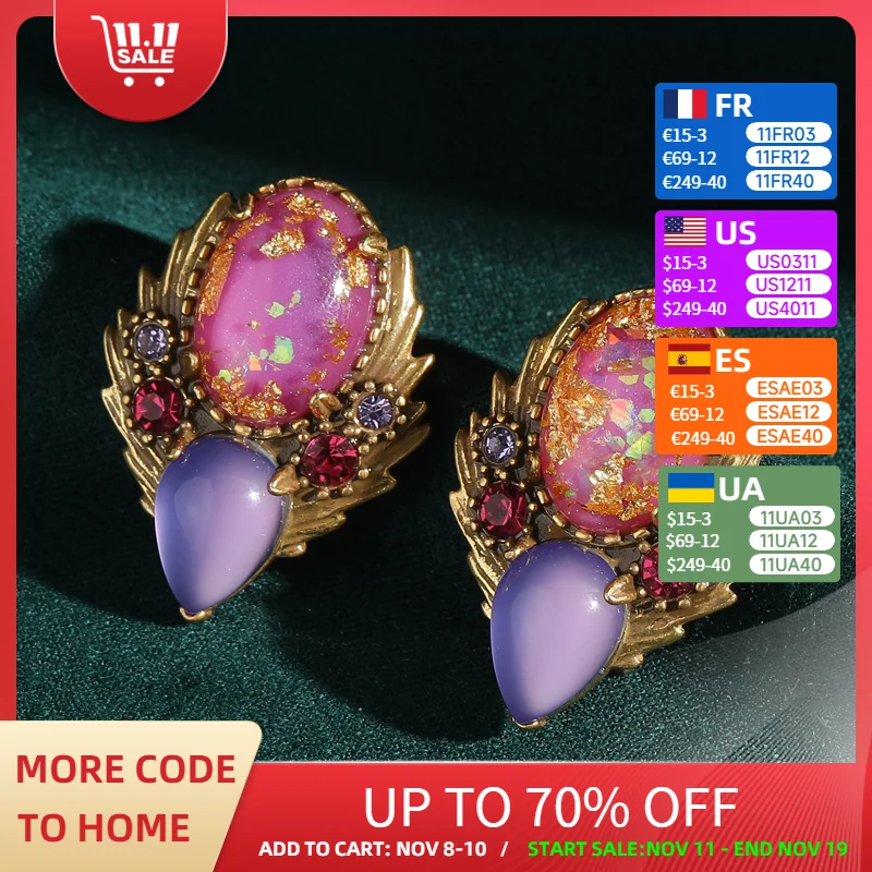 

Vintage Pink Earrings For Women Luxury Purple Moonstone Rhinestone Gold Color Foil Flower Water Drop Antique Jewelry Trends 2025