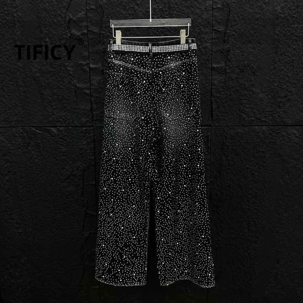 High Street Jeans Pants Men's Heavy Industry Hot Stamping Retro Washed Ribbon Niche Loose and Wide Leg Trendy Denim Pants