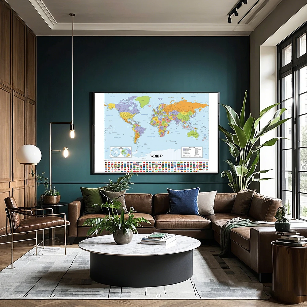 

Large Map of World English Language Foldable Non-woven Fabric Background Living Room Wall Decoration Educational Office Supplies