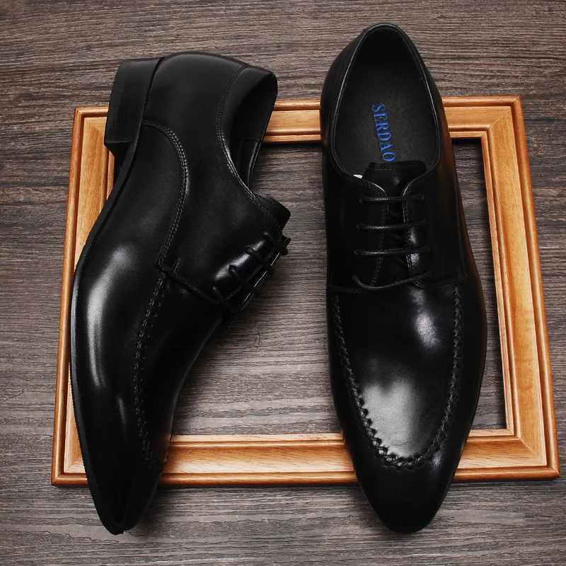 Chaussures en cuir véritable Oxford pour hommes, chaussures provoqué décontractées pour hommes, chaussures de mariage formelles, marron élégant, à lacets, designer de luxe