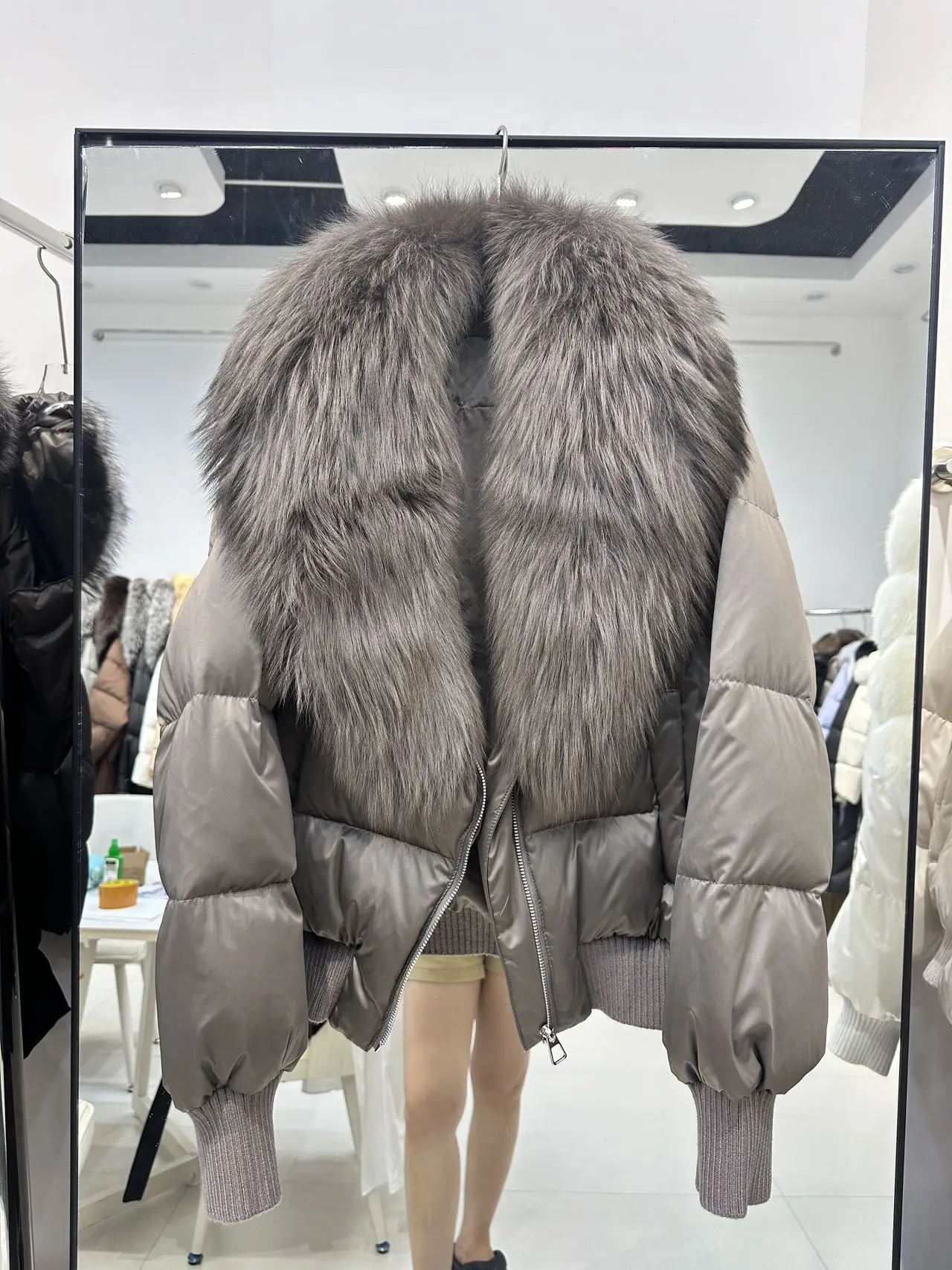 الواقع معطف الفرو المرأة الطبيعية الثعلب الفراء طوق الشتاء الفراء الحقيقي الأبيض بطة أسفل سترة سميكة الدافئة قصيرة سترة منفوخة أبلى #5