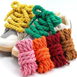 Round Shoelace Cotton Linen Weaving Bold Shoelaces for Sneakers Quality Colorful 1CM Thicker Running Sneakers Boots Shoe Laces