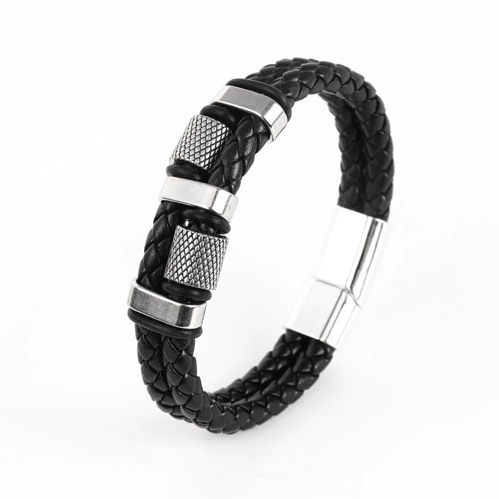 

Trend Leather Multi-Layer Braided Magnetic Buckle Beaded Bracelet Charm Men's Bracelet New Hip Hop Punk Jewelry Accessory Gift