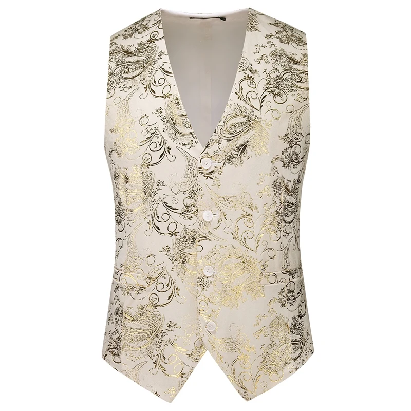 2025 New Gold/Silver British-Style Casual Suit Vest for Men，Fashion Multi-Color Jacquard Gold-Embossed Slim-Fit Men\'s Waistcoat