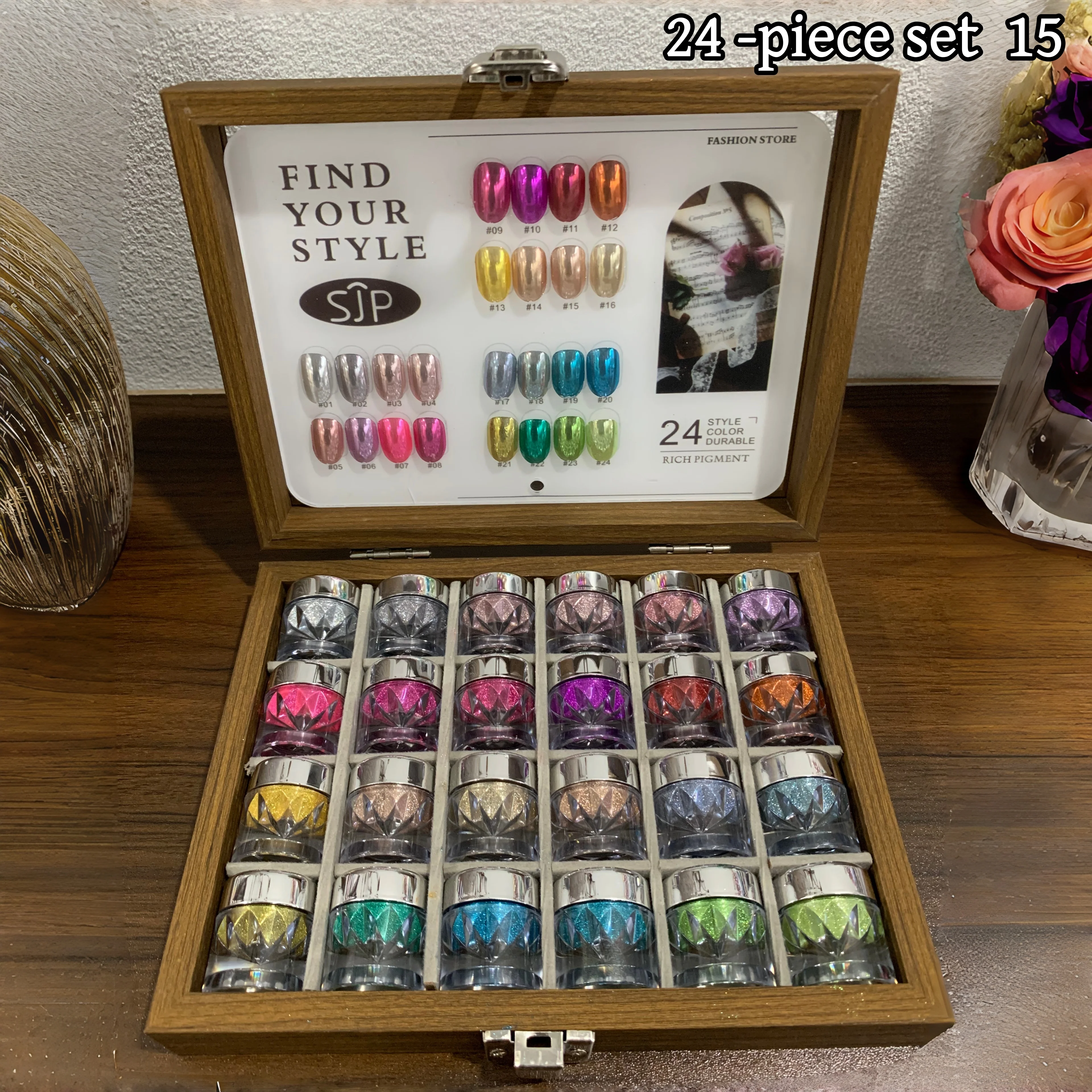 High-End Nail Art Set, 24-kleuren Moonlight Mirror Powder Kit, ultrafijne glitter, Japanse stijl, perfect voor alle gelegenheden