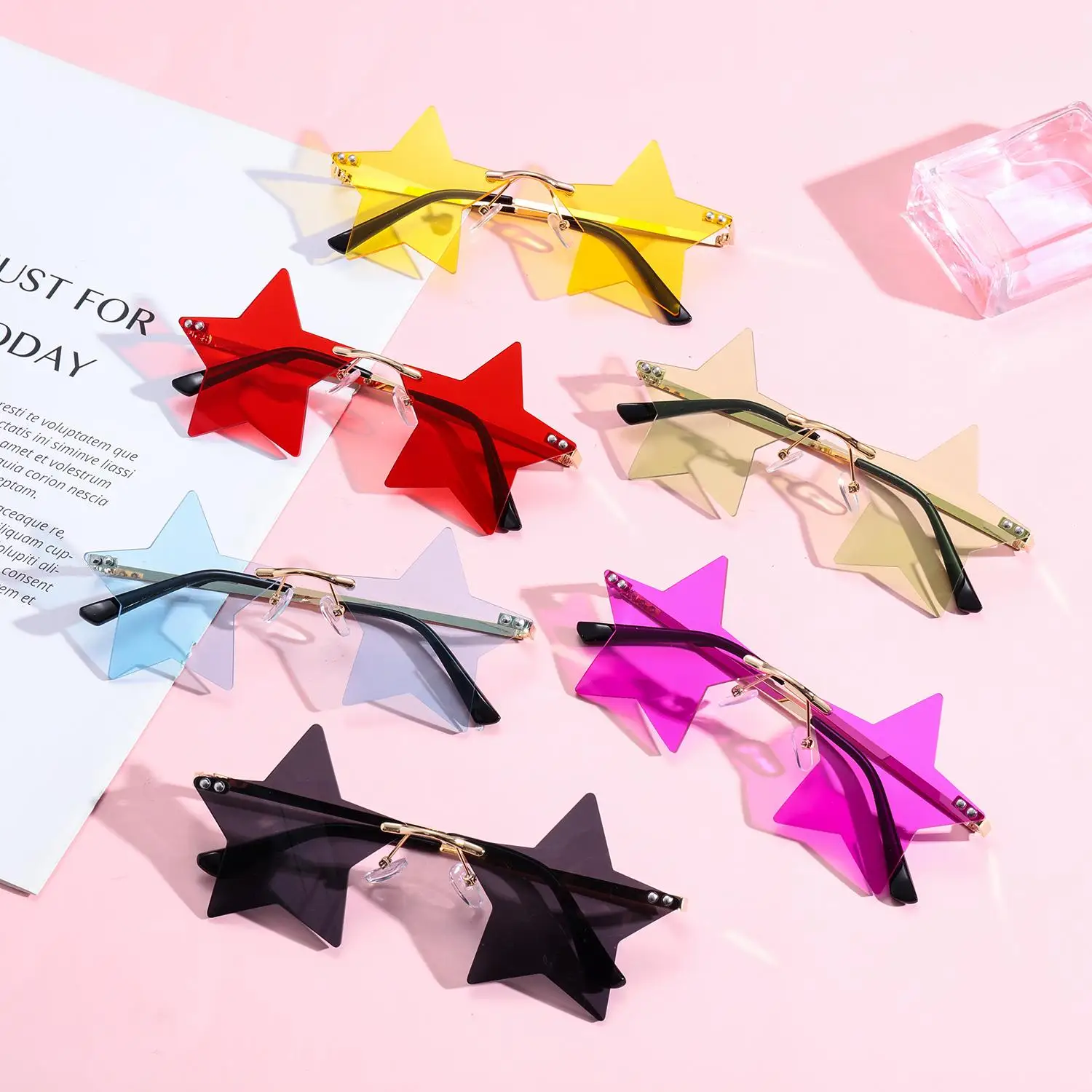 Rimless Star Sunglasses Women Funny Pentagram Sun Glasses Party Glasses Christmas Decoration Eyeglasses Trendy UV400 Shades