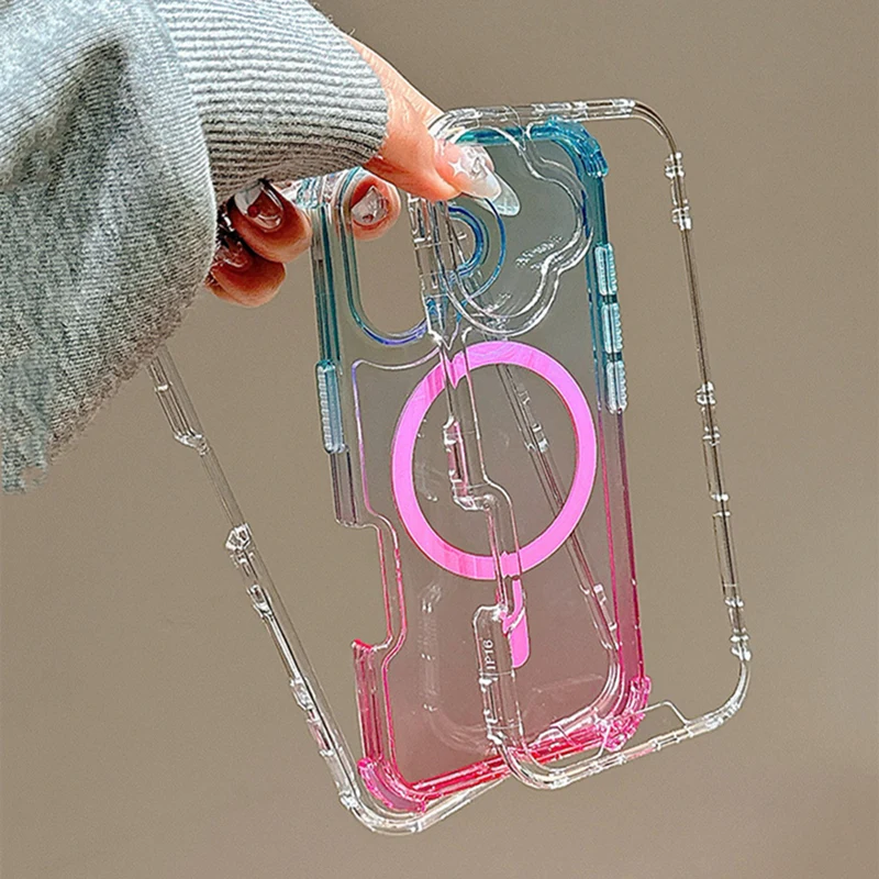 3 IN 1 Gradient Transparent for MagSafe Case For iPhone 17 Pro Max 16 Pro 15 14 13 12 Simple Clear Wireless Charging Cover