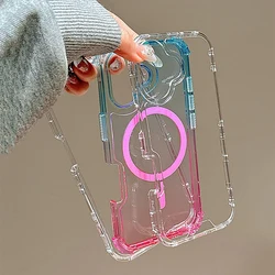 3 IN 1 Gradient Transparent for MagSafe Case For iPhone 17 Pro Max 16 Pro 15 14 13 12 Simple Clear Wireless Charging Cover