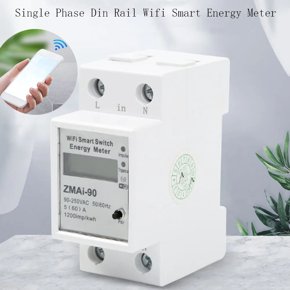 

400W AC Single Phase DIN Rail WiFi Smart Energy Meter 90-250V Power Consumption Kwh Meter Wattmeter For Smartlife Tuya App