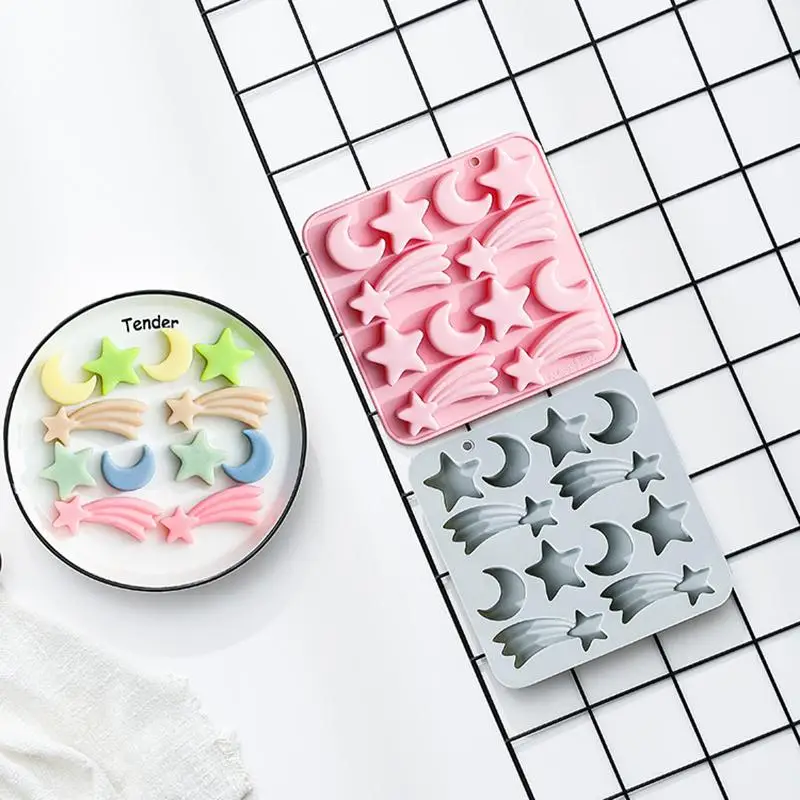 12 Cavity Silicone Mold for Five-pointed Star 3D Moon Meteor Fondant Candy Flexible Baking Tool for Cake Decorating view 5