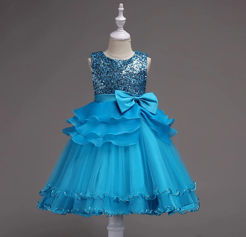 Girls Party Dresses 5 Colors 100cm-160cm Children Dress Long Skirt Wedding Birthday Performance Vestidos Princess Ball Gown