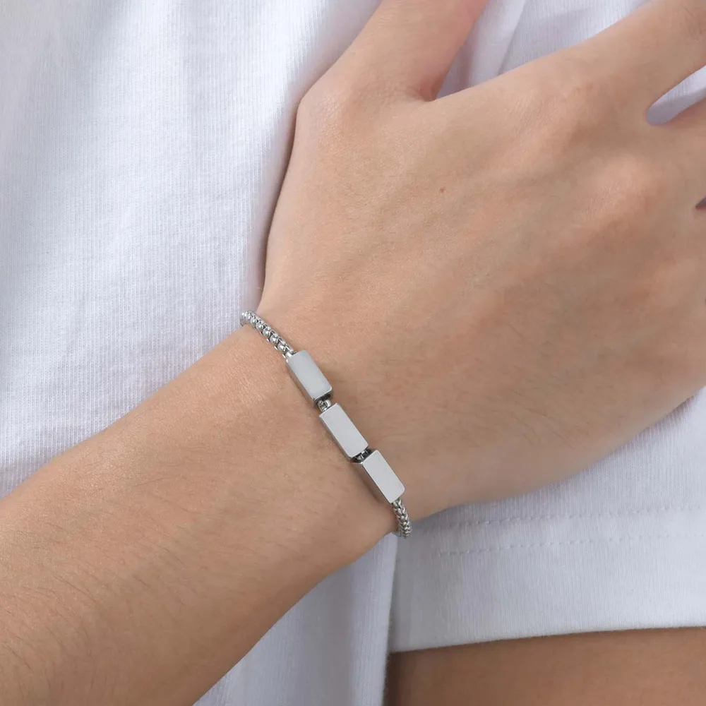 Pulseiras de corrente de caixa de aço inoxidável Vnox para homens adolescentes, pulseiras geométricas com pingente de tubo quadrado, presente de joias de metal ajustável