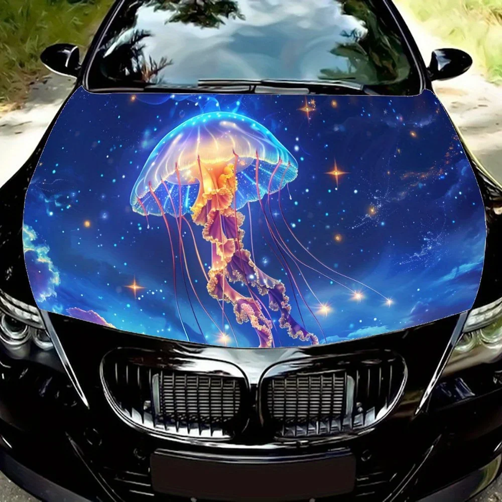 

Красивая медуза, морское дно, звездное небо, обертка на капот автомобиля, цветная виниловая наклейка, графический капот грузовика, автоаксессуары, декор, наклейка, подарок