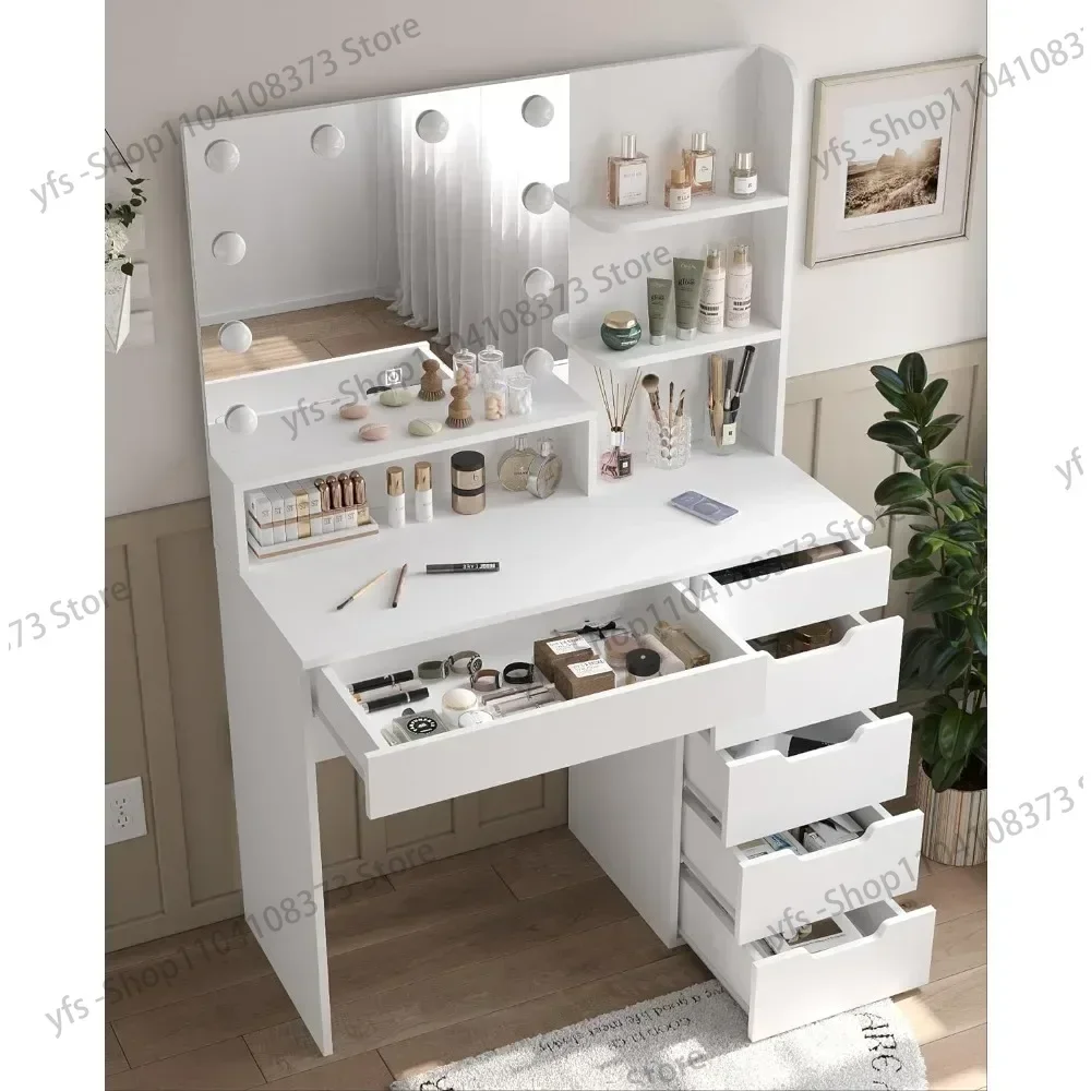 Hidden Wiring Dressing Table Dressing Room for Makeup Vanity Table With Mirror 3 Color Lighting Modes Brightness Adjustable Desk