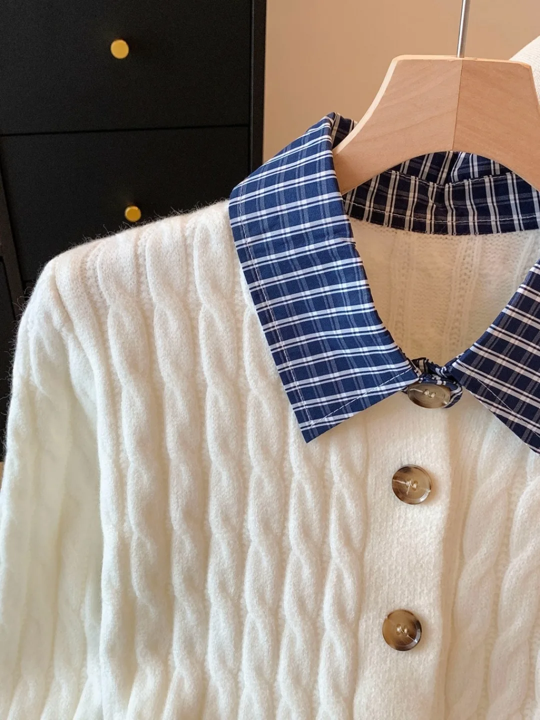   Cardigan tricoté à col ouvert pour femme, pull doux, automne-hiver, épissage à carreaux, auto-Kee Sle, Version coréenne