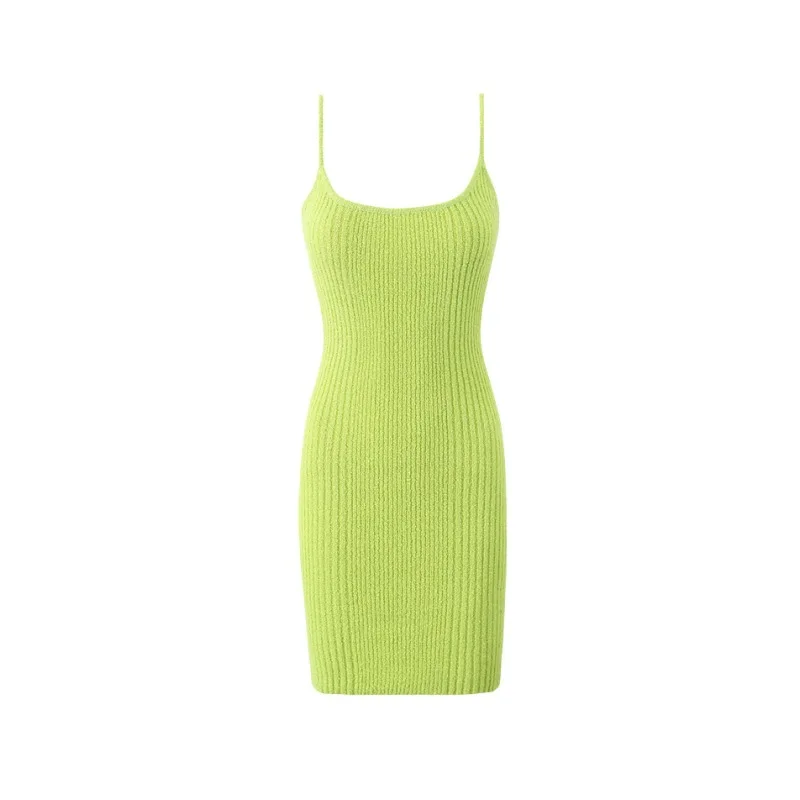 Women  Strappless Neri Acid Lime Textured Cotton Knit Mini Dress