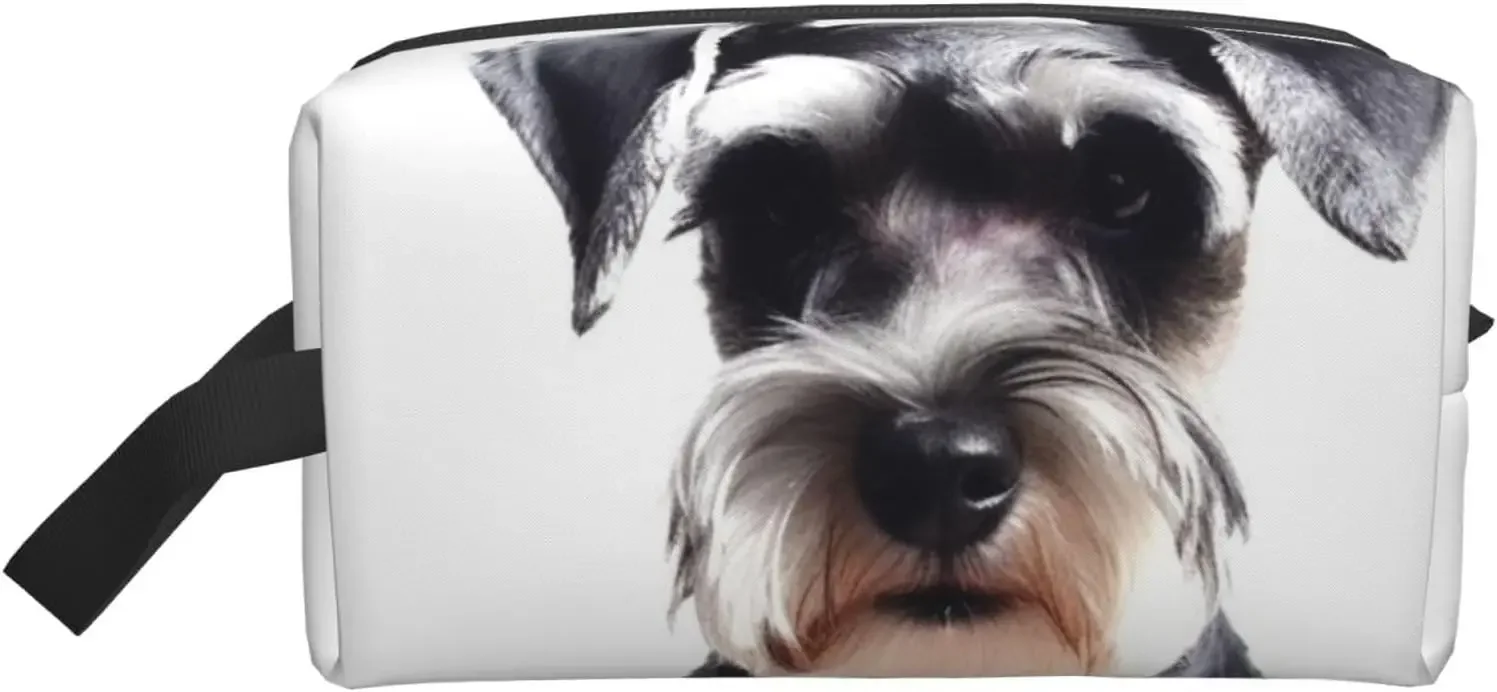 

Travel Toiletry Bag for Women Men Leather Makeup Bag Large Portable Travel Organizer Well-behaved schnauzer Cosmetic Bag
