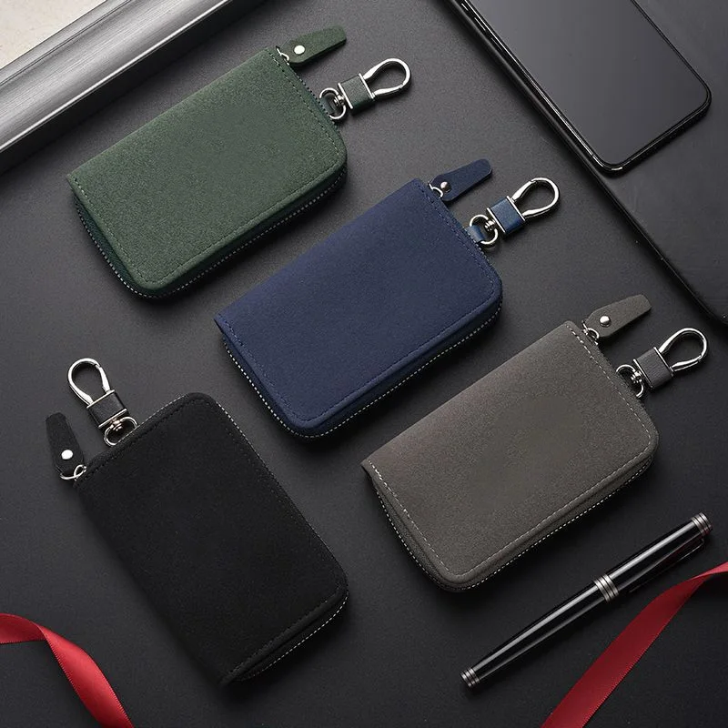 

Leather Key Holder Organizer Pouch for Men Women Large Capacity Car Key Wallet Housekeeper Key Case Mini Card Bag Keychain