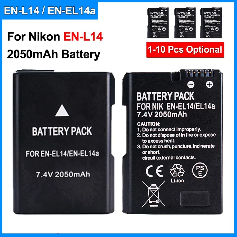 EN-EL14a 2050mAh Li Battery for Nikon Df D5600 D5500 D5300 D5200 D5100 D3500 D3400 D3300 D3200 D3100 Camera Compatible EN-EL14