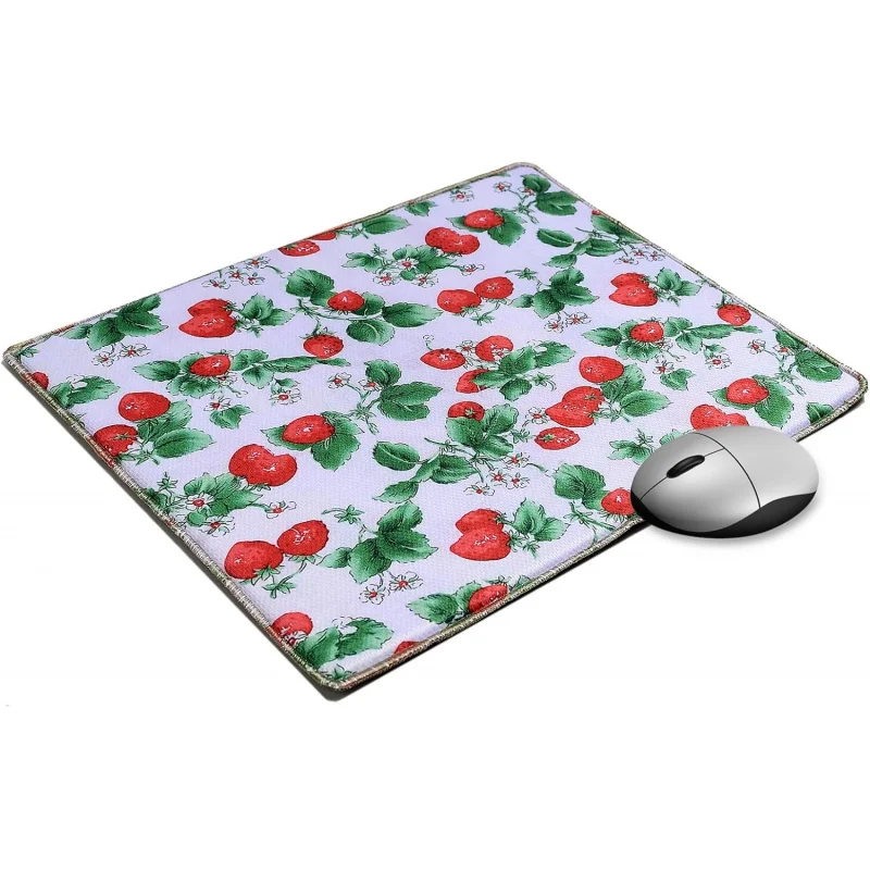 Tapete de mouse quadrado com flor de morango fofo 10 x 12 pol., mousepad confortável para jogos, costurado, pequeno