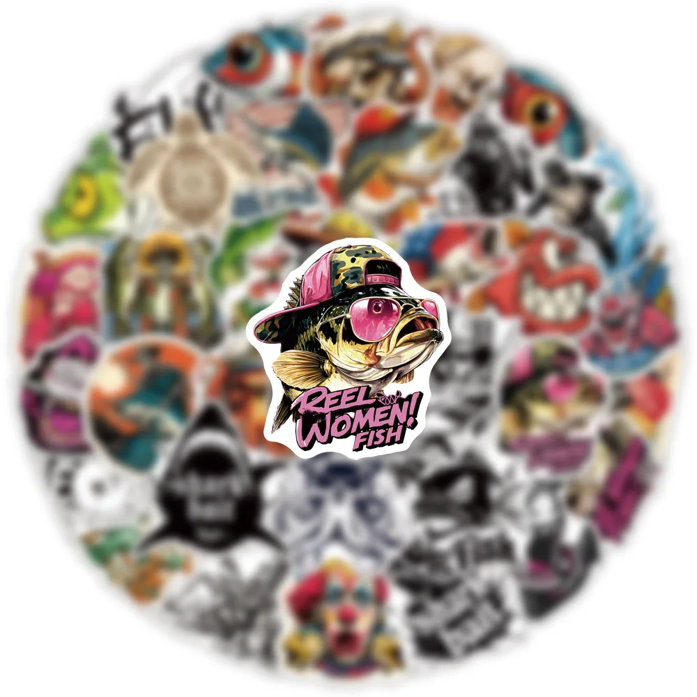 

10/50PCS Personalized Cool Fishing Creative Decorative Graffiti Stickers for Glasses Box Wardrobe Shoe Rack Stickers Decals Toys