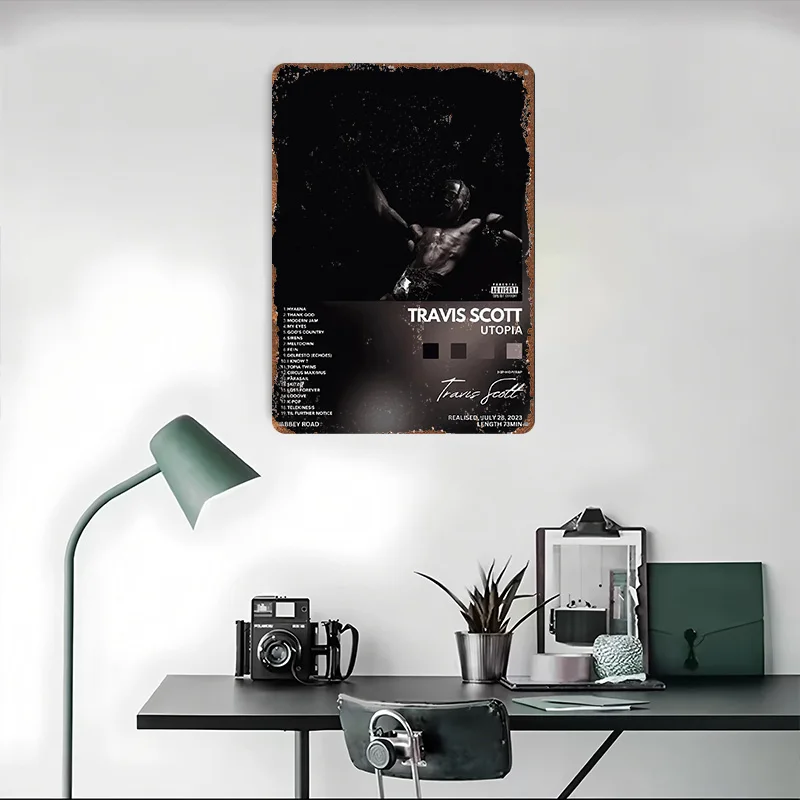 ترافيس سكوت يوتوبيا غلاف الألبوم ملصق معدني تين علامات ديكور المنزل علامة معدنية مخصصة للجدار الفن الديكور عصا ديكو رجل الكهف