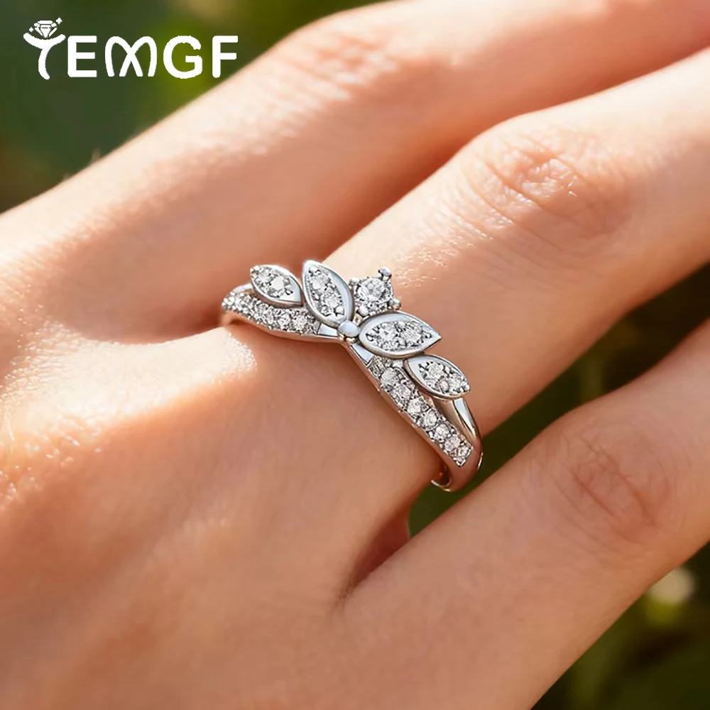 

TEMGF Full Moissanite Ring for Women 925 Silver Crown Proposal Engagement Band Bride Wedding Fine Shiny Jewelry Pass the Test