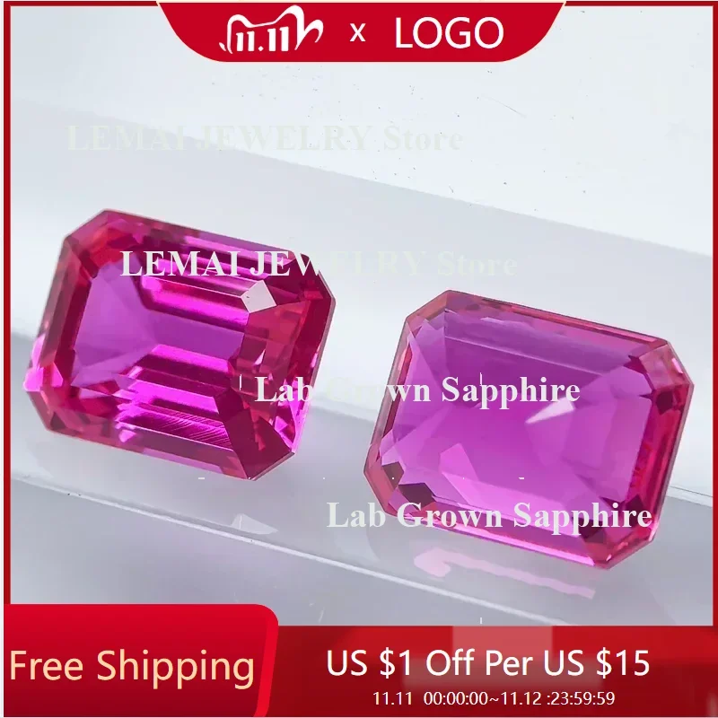 

Lab Grown Sapphire Loose Stone Emerald Cut VVS1 Hot Pink Color Charms Beads