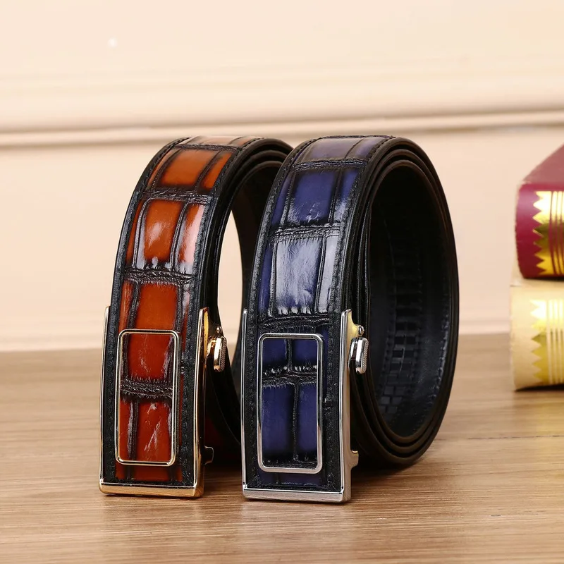 

2025 New Luxury Color Brushed Crocodile Belly Pattern Men's Belt 3.8 Automatic Buckle Business Casual Waist Belts & Cummerbunds