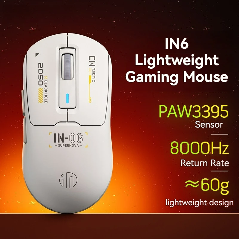 Inphic  IN6 Wireless Bluetooth Mouse Three-mode Wired 60g Lightweight Gaming Mouse PAW3395 Sensor 26000DPI  Rate 500mAh Mouse