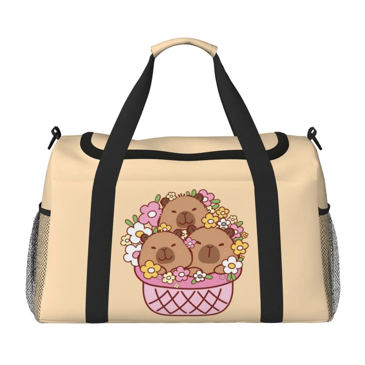 

Flower Capybala Large Capacity Travel Bags Duffle Bag, Multi-functional for Sports Storage Fitness Handbag