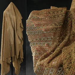 Fine Knit Crochet Jacquard Fabric Retro Yellow Countryside Ethnic Style Elastic Zen Style Vest Clothing Designer Fabric