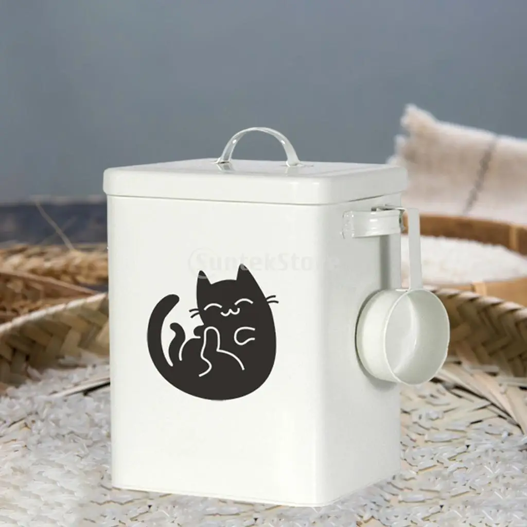 6L Food Storage Tin with Lid with Scoop Galvanized Iron Food Storage Bucket Storage Bucket Food Canister for Cat Food Dog Food