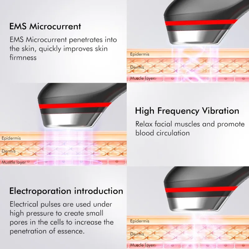 【PASSIONE 】EMS Microcurrent Vibration Massager 5-Color LED Light Skin Rejuvenation Portable Beauty Device For Home Use