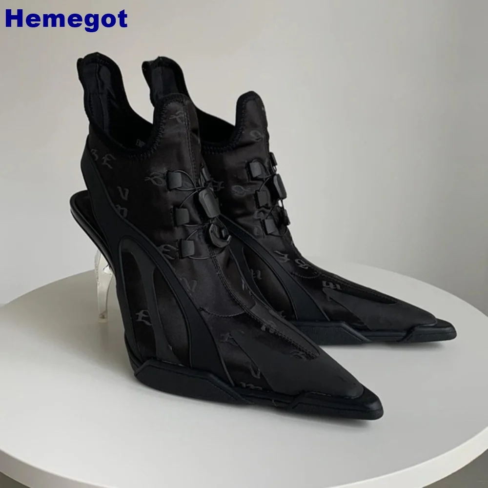 Black Pointed Weird Heel Women's Boots 2024 Summer New Hollow Street Punk Rock Short Boots Fashion Ladies Sexy Pumps