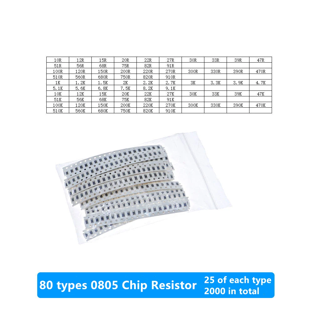 

Наборы SMD-резисторов 0603, 5% погрешность, 80 типов полноразмерных резисторов, смешанный набор по 25 штук каждого типа