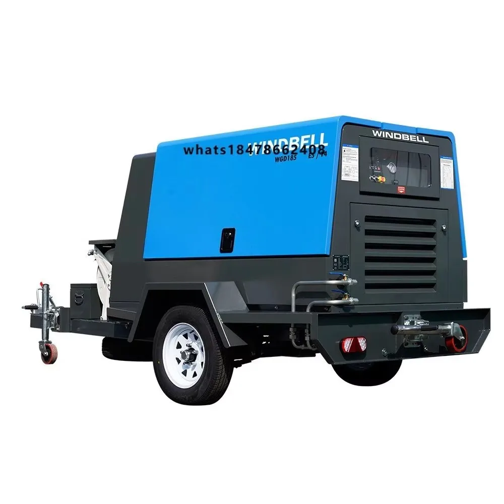 Kubota Engine 185 Cfm 7bar Engine Screw Air Compressor with Wheels for Mining Sandblasting Drilling