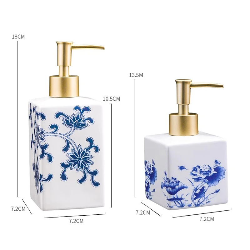 High Value Retro Ceramic Bath Lotion Bottle Press Type Lotus Bathroom Shampoo Dispenser Hotel Shampoo Bottle Bathroom Supplies