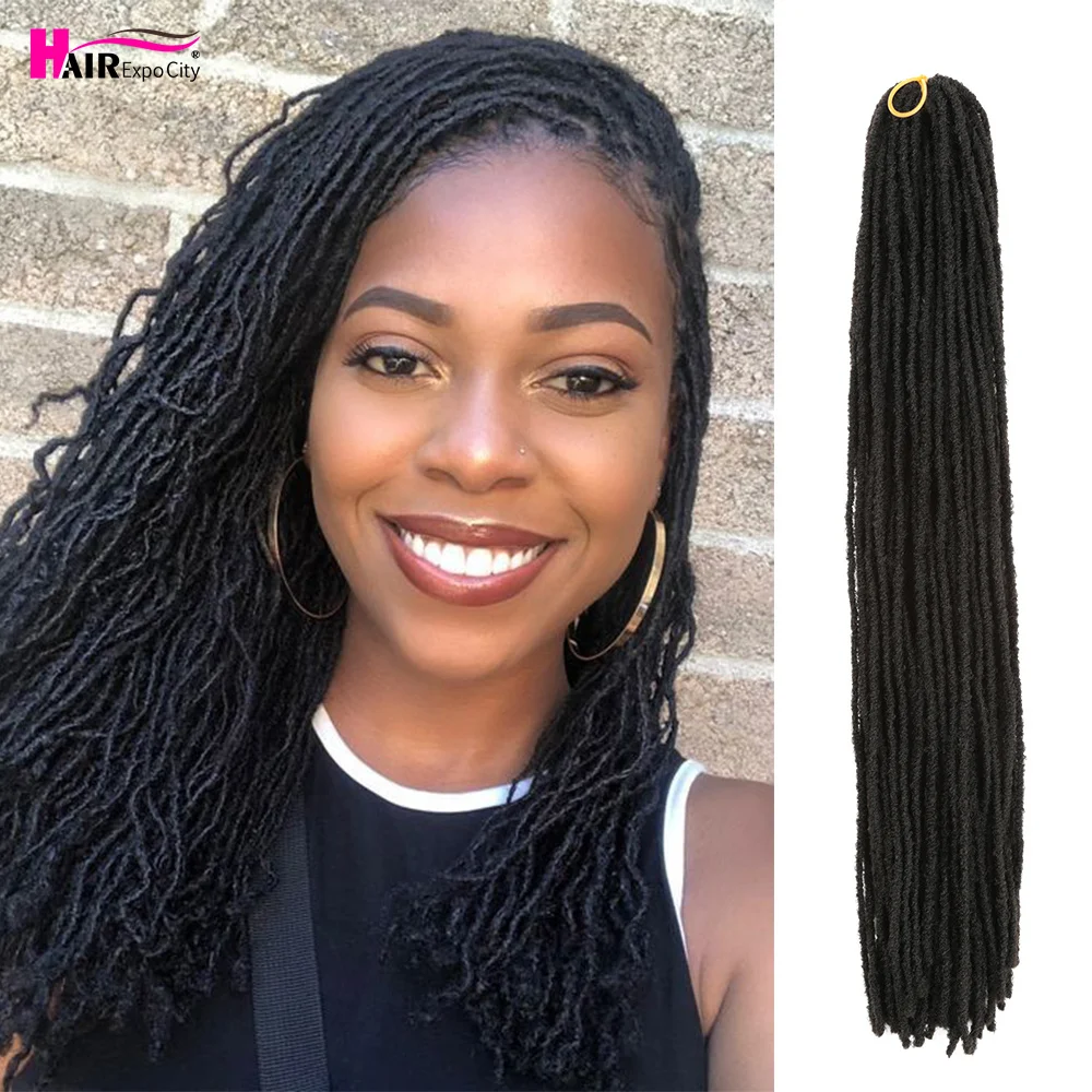 18 بوصة لينة المجدل فو مايكرو شقيقة Locs الكروشيه وصلات شعر الاصطناعية على التوالي الكروشيه Looped Locs الشعر إكسبو مدينة