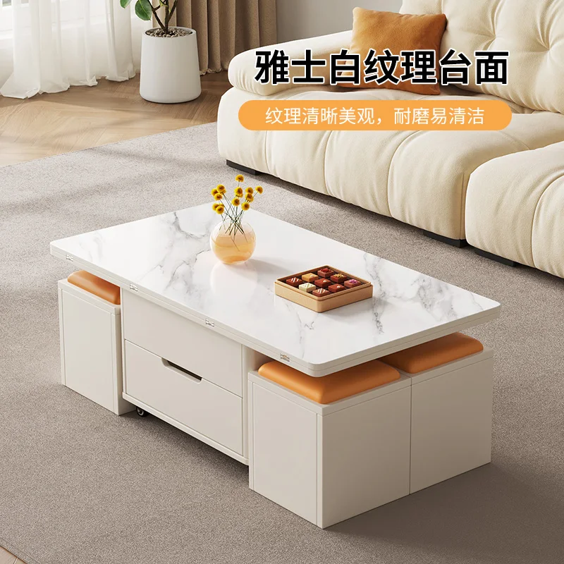 

Multifunctional lifting coffee table dining table dual-purpose cream wind folding simple living room table