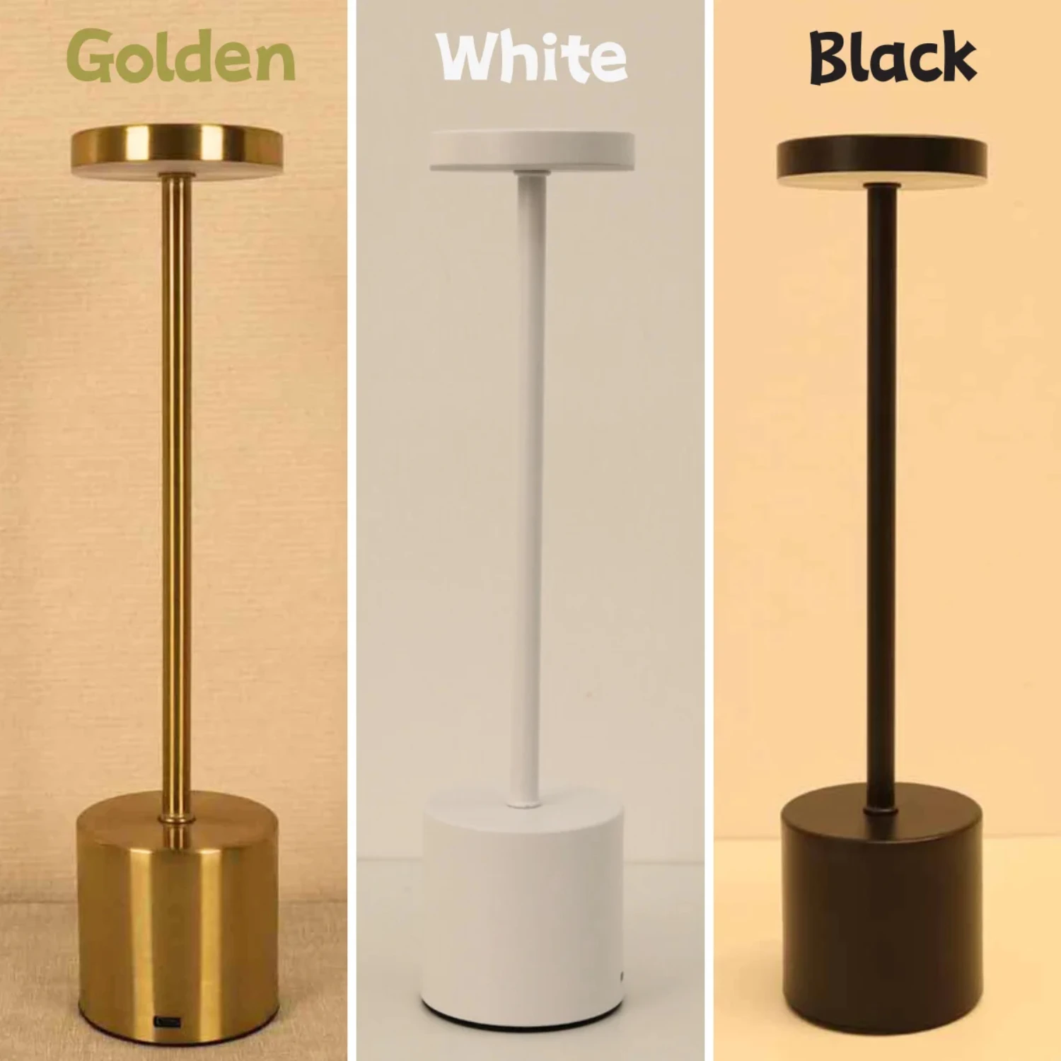 Simple LED Rechargeable  Metal Table Lamp Three Colors Bedside Creative Ambient Light  Outdoor Decoration Night Light