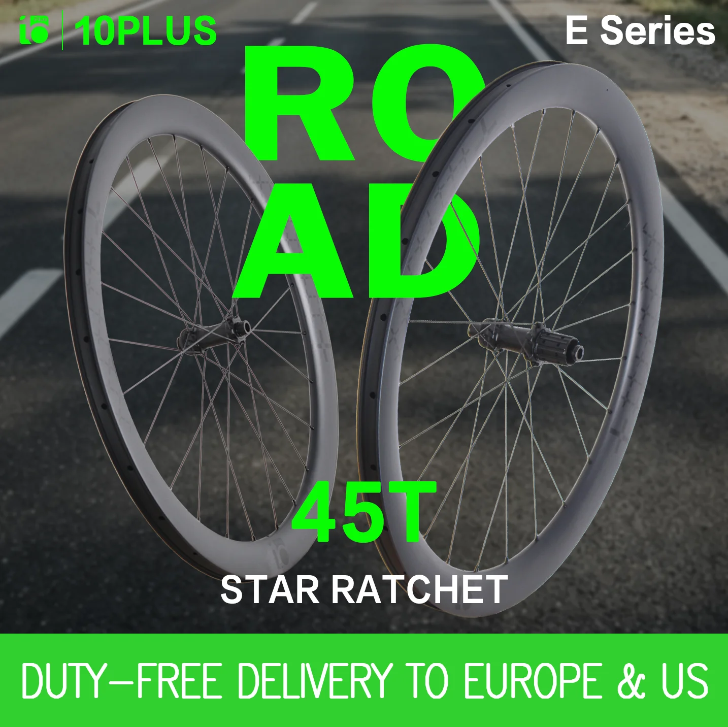 10PLUS E Series 700c Carbon Disc Wheelset 40/50/65mm Ceramic Hub 45T Ratchet Pillar 1423 Aero Road