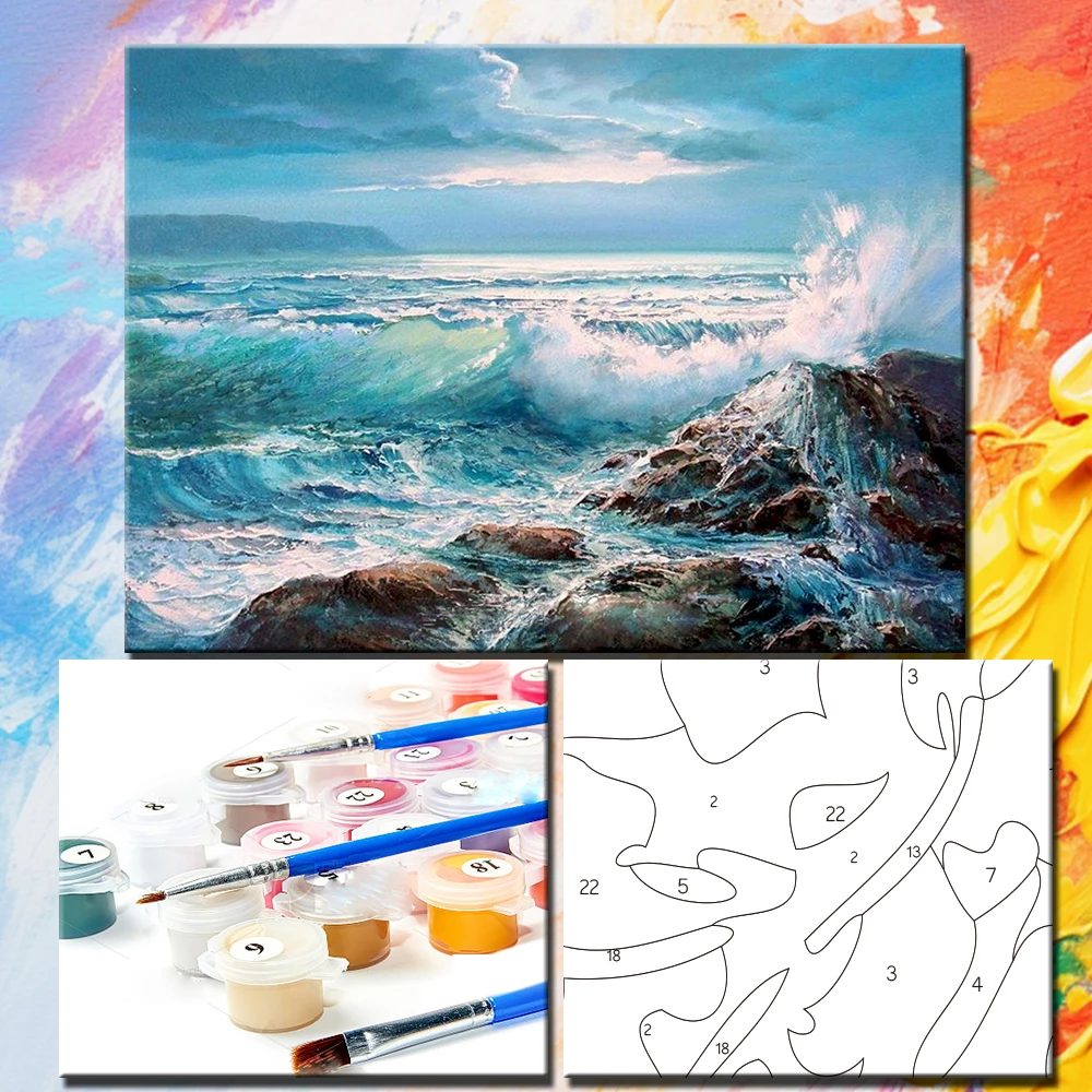 PhotoCustom Acrylic Painting By Numbers For Adults Seascape Coloring By Numbers Diy Gift Wall Decors Picture Paint Hand Painting