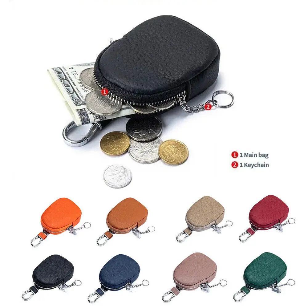 

Men Women Genuine Leather Mini Coin Purse Earphone Bags Multi-function Storage Bag With Key Chain Wallet Zipper Change Pouch
