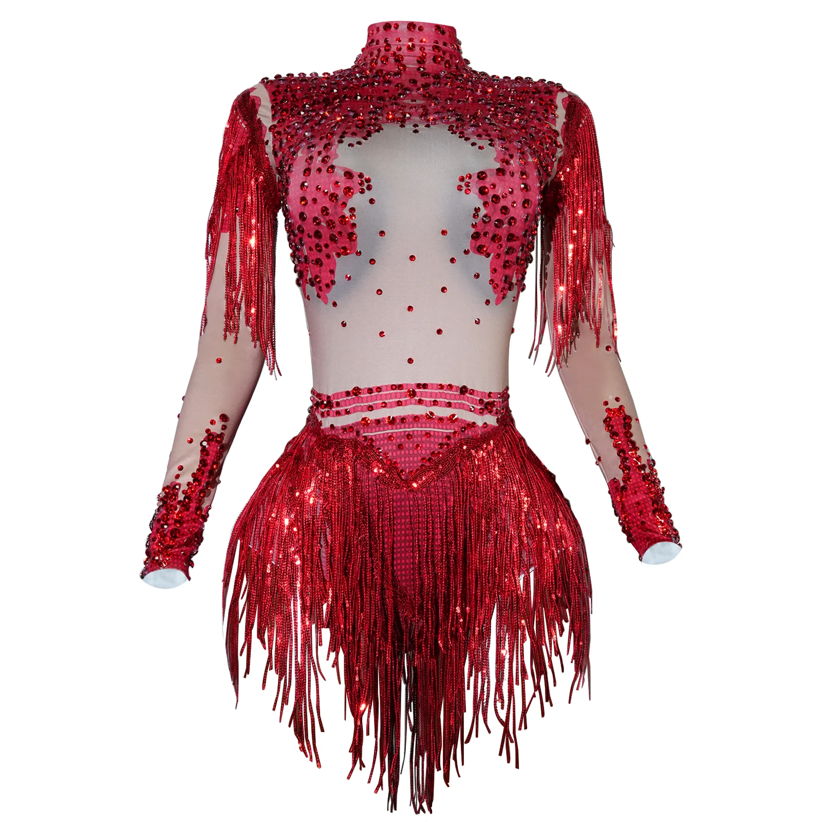 

Women Sexy Rhinestones Sequins Fringes Bodysuit Stage Outfit Birthday Party Dress Pole Dance Club Team Drag Queen Team Costumes