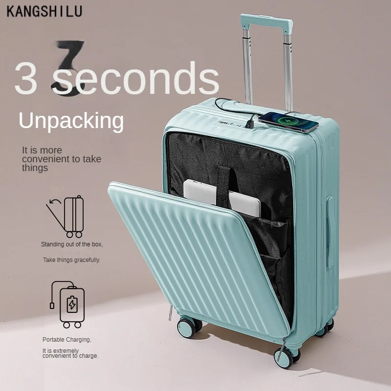 

Front Opening Luggage Multi-Function USB Charging Port Student Large Capacity Mute Universal Wheel Password Travel Suitcase.