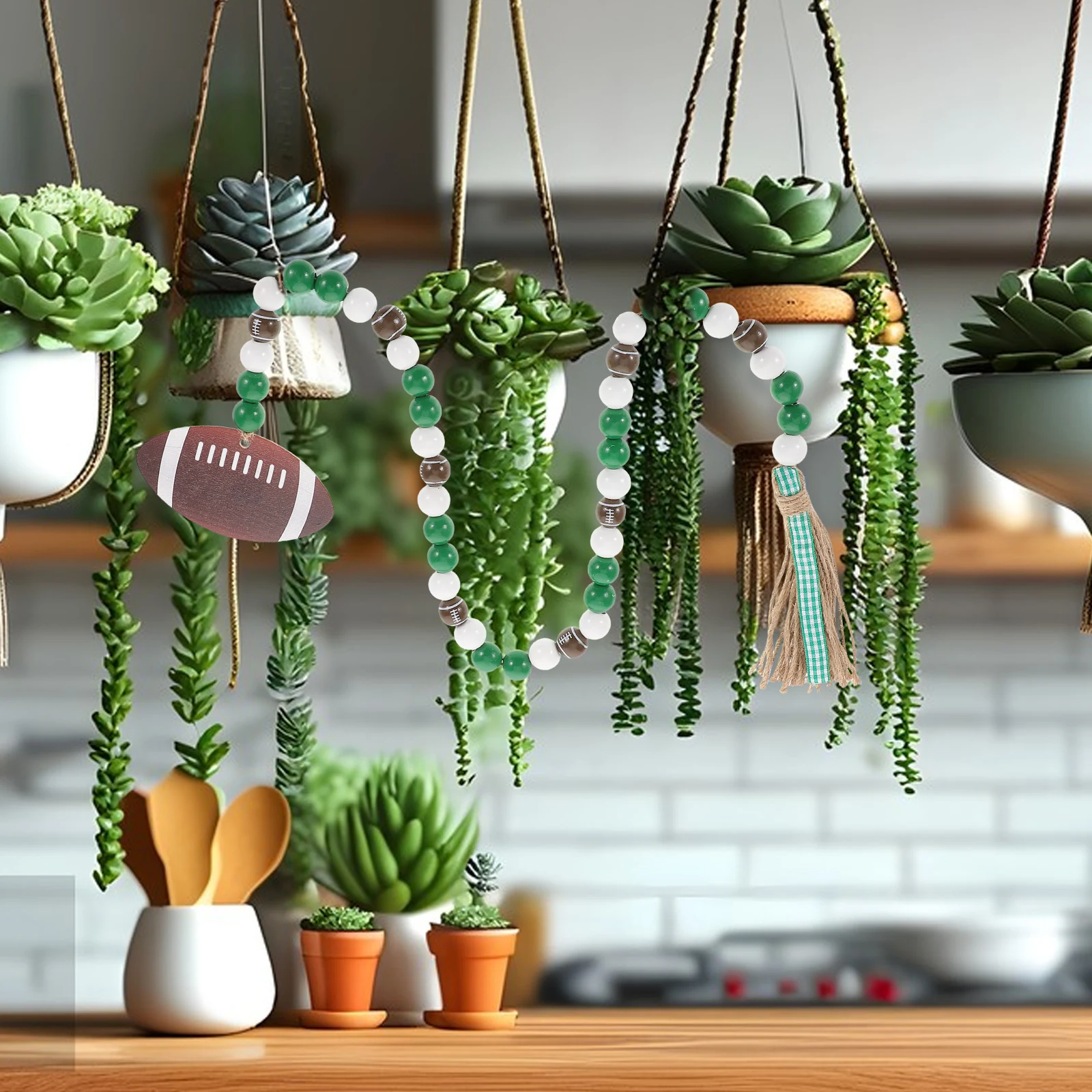 

Rustic Wooden Beaded Tassel Garland Beads Decor Rugby Tag Hanging Ornament Wall Hanging Decoration Diy Tassel Pendant