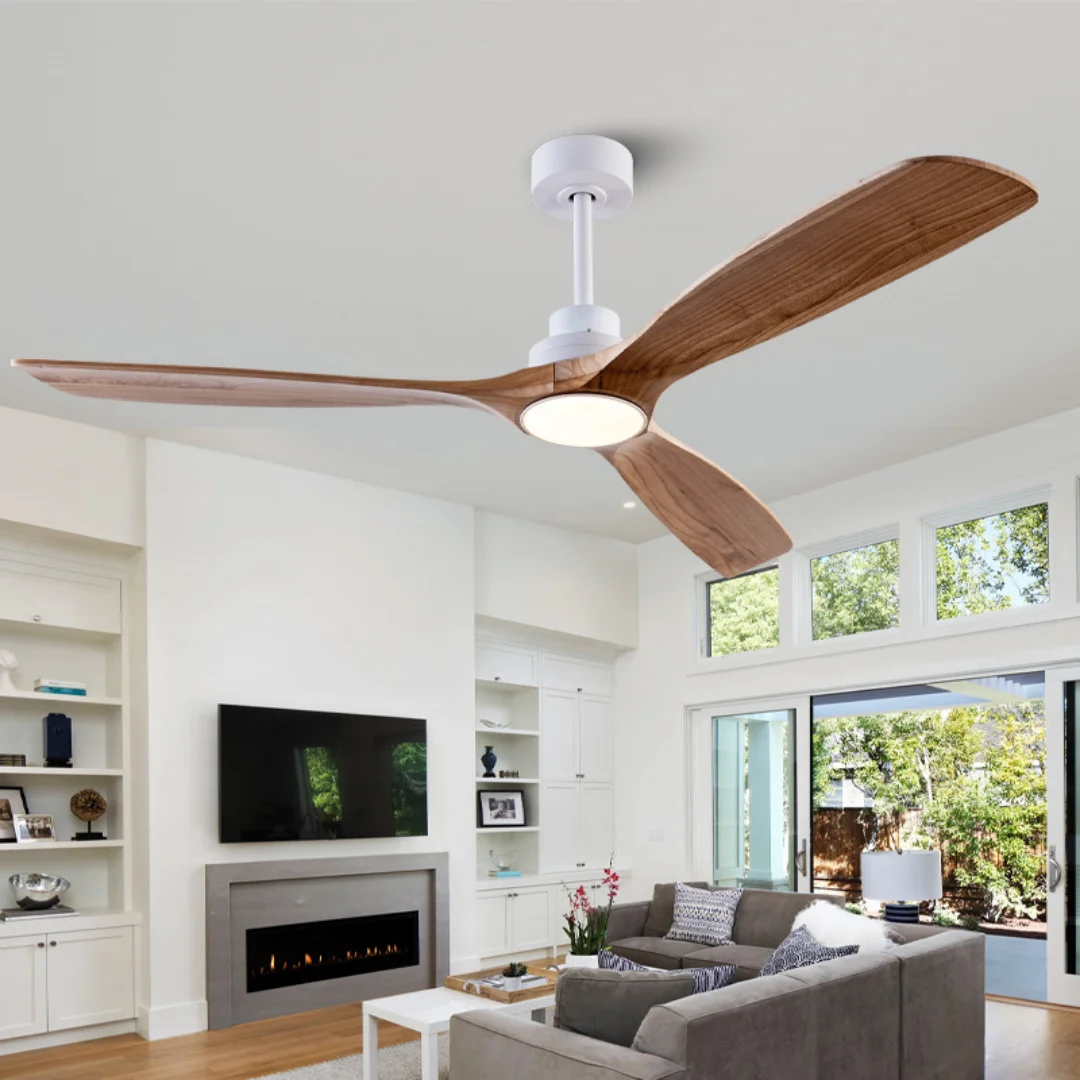 Modern Wood Ceiling Fan Lamp LED Ceiling Fan 42/52/60 White Black Wooden Electric Fans Ventiladore Dinging Room Living Kitchen